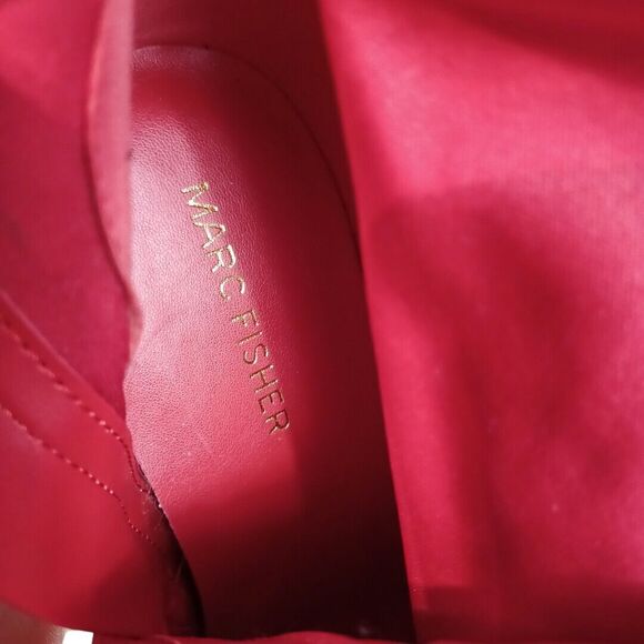 NWOT Marc Fisher Red Suede Ankle Boots 8.5 Gold Chain Stiletto Heels Bold Fierce - Picture 9 of 10